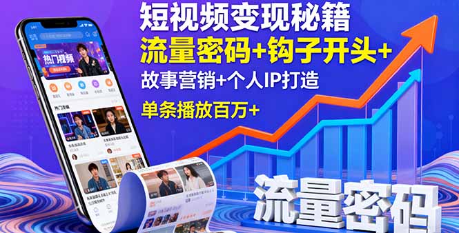 短视频变现秘籍，流量密码+钩子开头+故事营销+个人IP打造，单条播放百万+-百创网