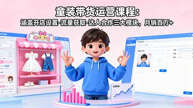 童装带货运营课程：涵盖开店设置-流量获取-达人合作三大模块，月销百万+-百创网