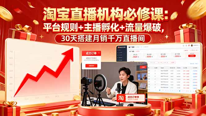 淘宝直播机构必修课：平台规则/主播孵化/流量爆破,30天搭建月销千万直播间-百创网