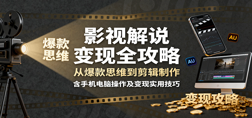 影视解说变现全攻略：从爆款思维到剪辑制作，含手机电脑操作及变现实用技巧-百创网