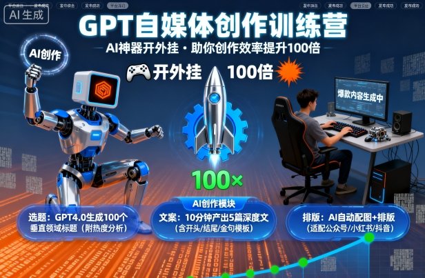 GPT自媒体创作训练营：AI神器开外挂，助你创作效率提升100倍-百创网