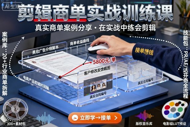 剪辑商单实战训练课，真实商单案例分享，在实战中练会剪辑-搞个副业