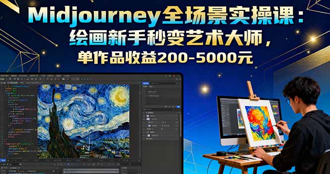 Midjourney全场景实操课：绘画新手秒变艺术大师，单作品收益200-5000元 - 小毅网创-小毅网创