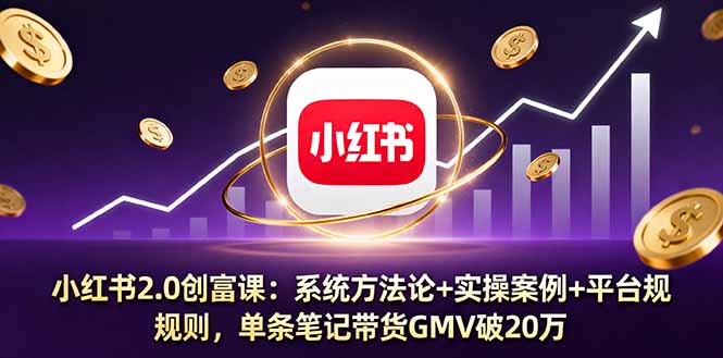 小红书2.0创富课：系统方法论+实操案例+平台规则，单条笔记带货GMV破20万 - 小毅网创-小毅网创