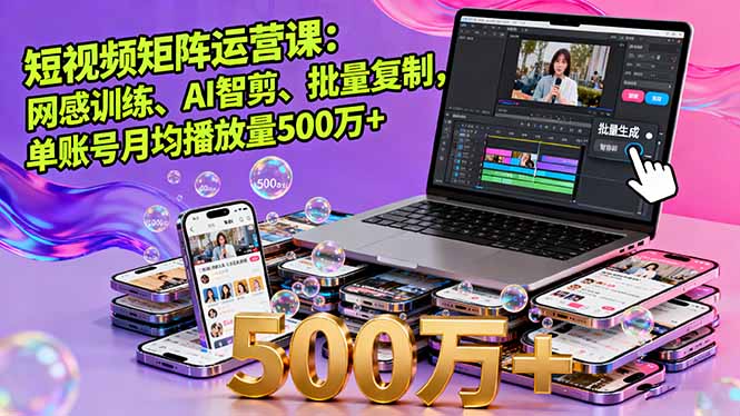 短视频矩阵运营课：网感训练、AI智剪、批量复制，单账号月均播放量500万+ - 小毅网创-小毅网创