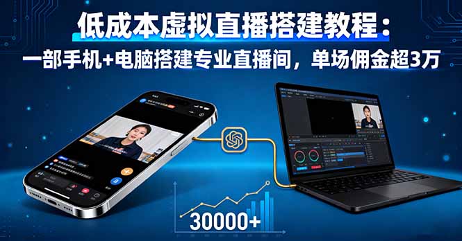 低成本虚拟直播搭建教程：一部手机+电脑搭建专业直播间，单场佣金超3万 - 小毅网创-小毅网创