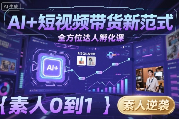 AI+短视频带货新范式全方位达人孵化课，素人也可以从0到1，全方位认知短视频带货-轻创终点站