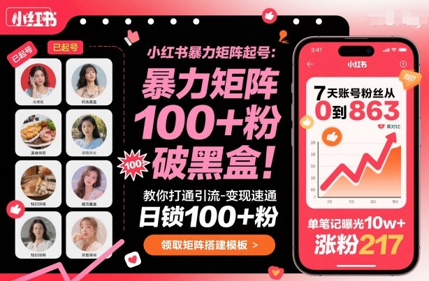 小红书暴力矩阵起号，教你打通引流-变现速通，日锁100+粉，破流量黑盒-创梦DreamCreation终点站