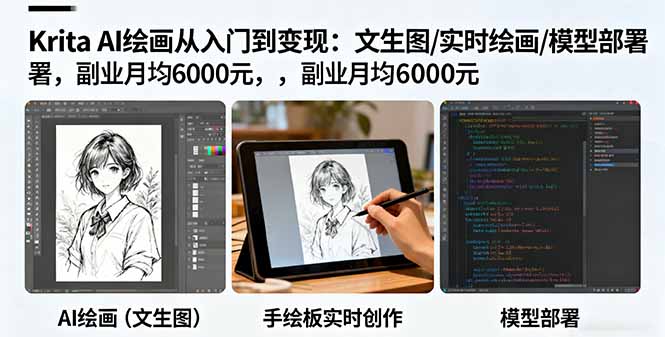 Krita AI绘画从入门到变现：文生图/实时绘画/模型部署，副业月均6000元-轻创终点站
