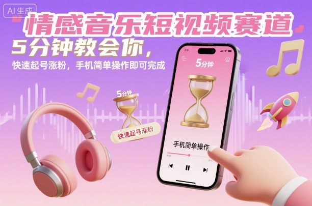 情感音乐短视频赛道，5分钟教会你，快速起号涨粉，手机简单操作即可完成-轻创终点站