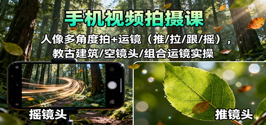 手机视频拍摄课：人像多角度拍+运镜（推/拉/跟/摇），古建筑/空镜头/组合运镜实操-第一人副业终点站