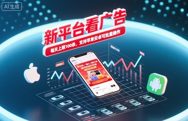 新平台看广告，养好机一条0.3到5米，每天上限100条，支持苹果安卓可批量操作-第一人副业终点站