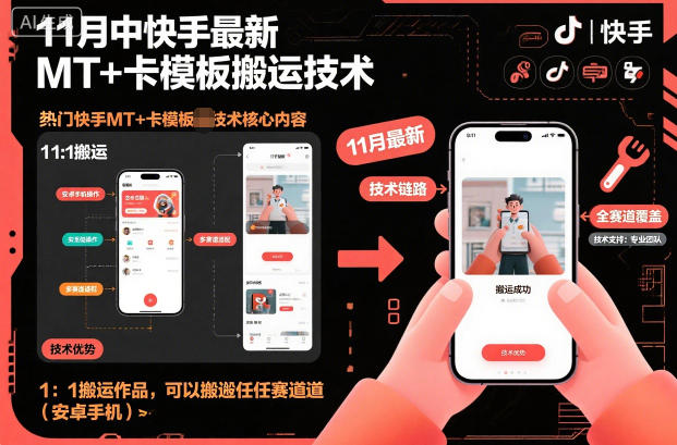 11月中快手最新MT+卡模板搬运技术，1：1搬运作品，可以搬运任何赛道（安卓手机）-安小熙网创平台