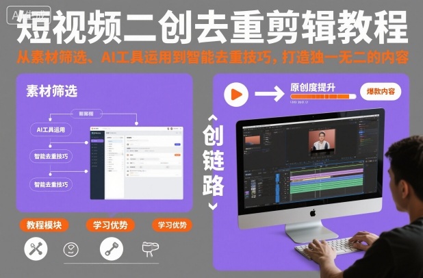 短视频二创去重剪辑教程，从素材筛选、AI工具运用到智能去重技巧，打造独一无二的内容-安小熙网创平台