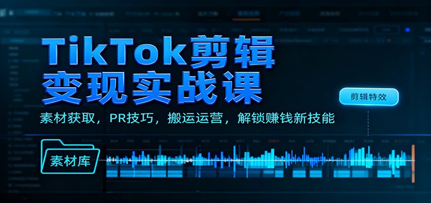 TikTok剪辑变现实战课：素材获取，PR技巧，搬运运营，解锁赚钱新技能-678网创