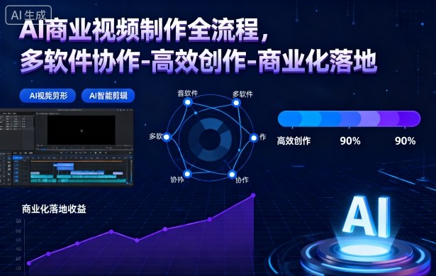 AI商业视频制作全流程，多软件协作-高效创作-商业化落地-678网创
