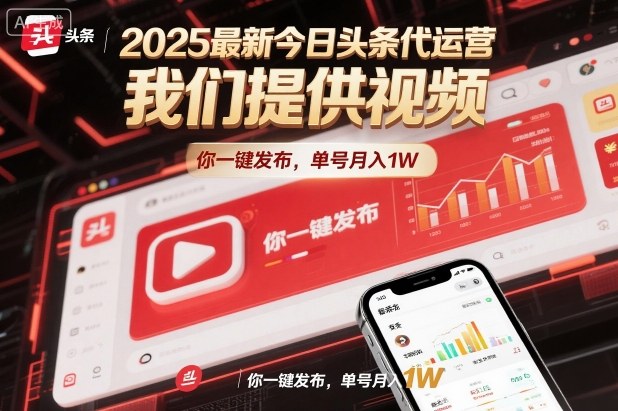 2025最新今日头条代运营，我们提供视频，你一键发布，单号月入1W-678网创