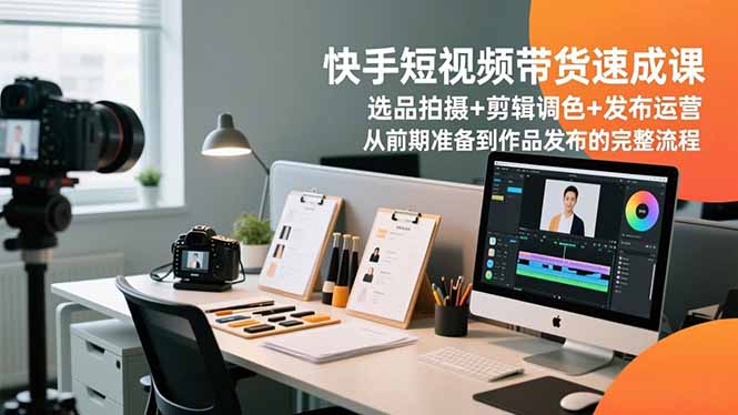 快手短视频带货速成课，选品拍摄+剪辑调色+发布运营，从前期准备到作品发布的完整流程-轻创终点站
