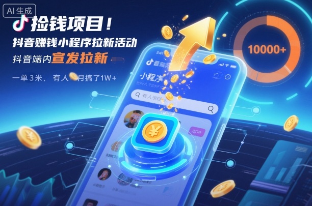 捡钱项目！抖音賺钱小程序拉新活动，抖音端内宣发拉新，一单3米，有人半个月搞了1W+-轻创终点站