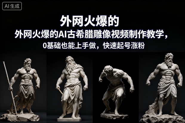 外网火爆的AI古希腊雕像视频制作教学，0基础也能上手做，快速起号涨粉-轻创终点站
