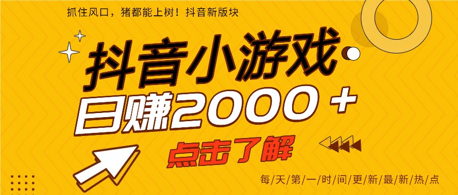 5年爆火的抖音小游戏项目，一部手机日入2000+-指尖网创