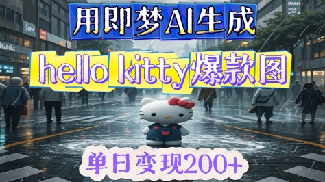 用即梦AI生成Hello Kitty爆款图，单日变现2张-轻创终点站