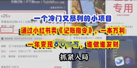 一个冷门需求，通过小红书卖《记账指令》，一本万利，谁做谁发，抓紧入局-轻创终点站
