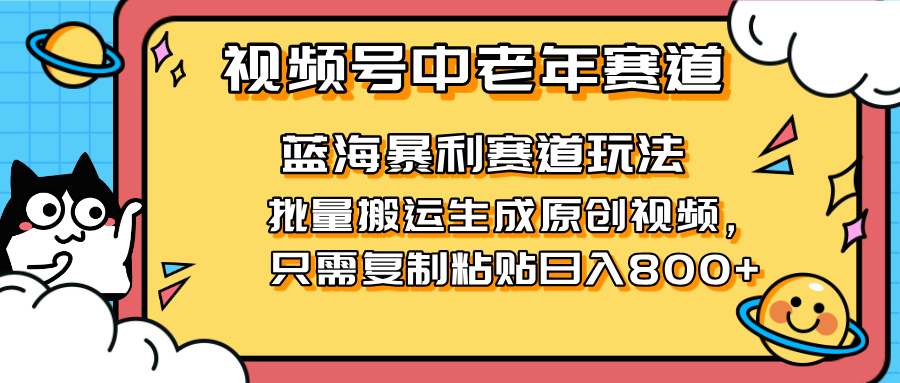 （14314期）2025视频号中老年短视频蓝海暴利风口！复制粘贴搬运视频单日赚800+，无…-轻创终点站