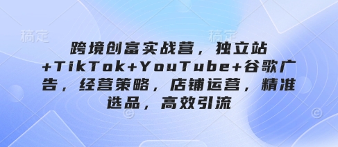 跨境创富实战营，独立站+TikTok+YouTube+谷歌广告，经营策略，店铺运营，精准选品，高效引流-轻创终点站