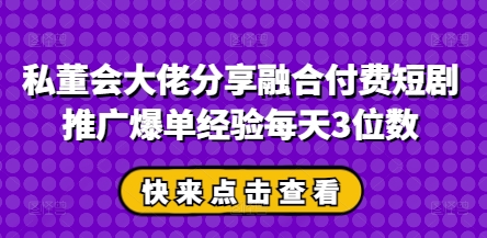 私董会大佬分享融合付费短剧推广爆单经验每天3位数-轻创终点站
